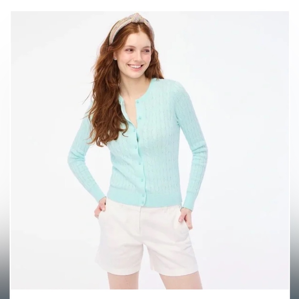J CREW CABLE CLASSIC CARDIGAN ICY MINT XL - Picture 2 of 4